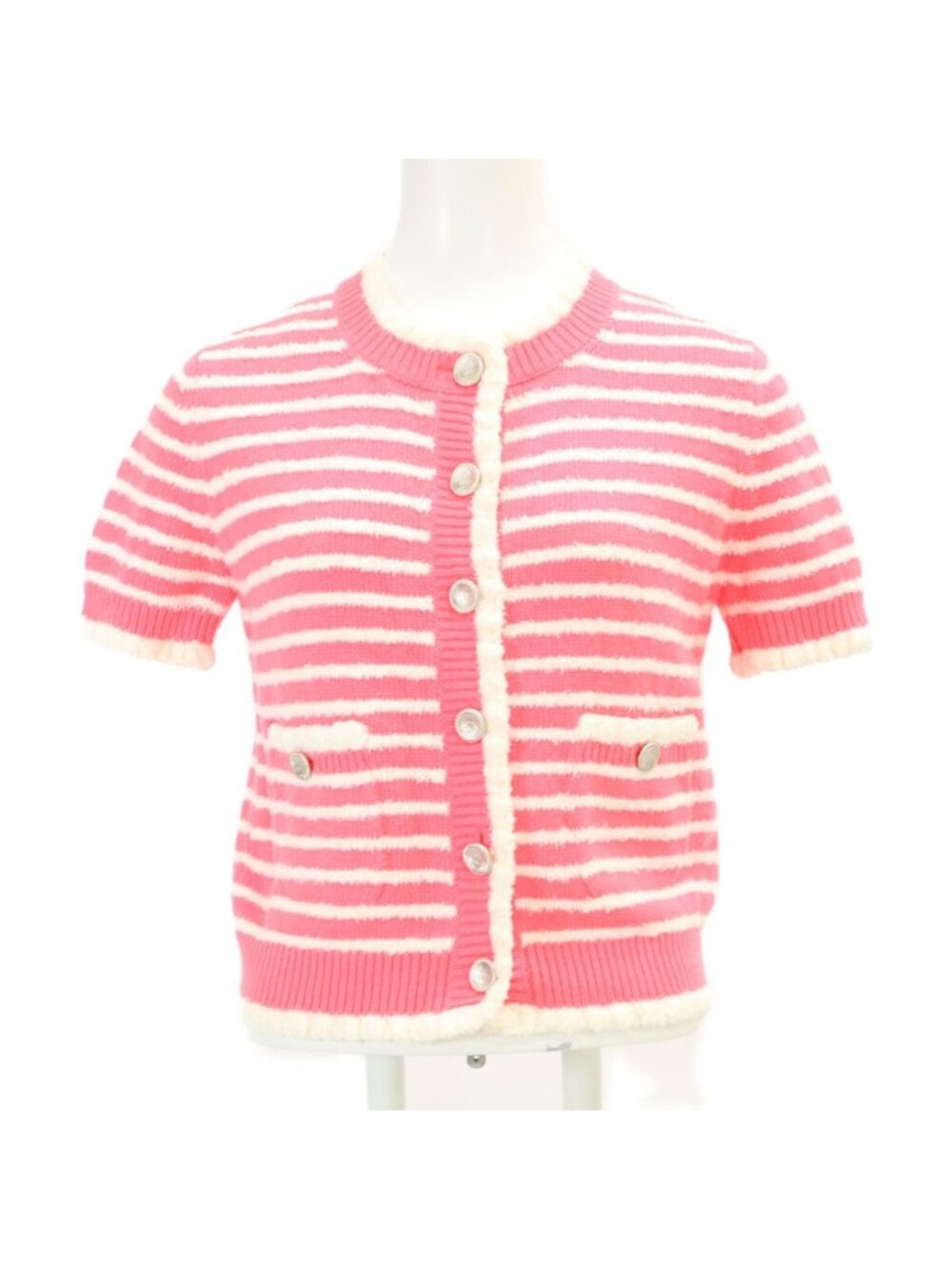 Chanel Border CC Logo Button Cashmere Linen Blend Short Sleeve Jacket 34